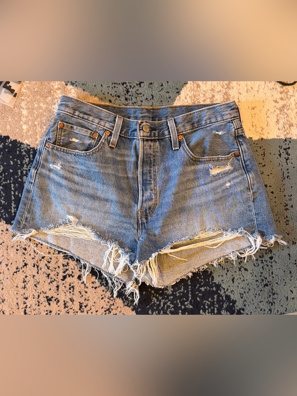 Women’s Levi’s 501 Original High Rise Button Fly Distressed Cutoff Denim Shorts